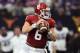 ARLINGTON, TX - DECEMBER 02: Baker Mayfield #6 of the Oklahoma Sooners looks to pass against the TCU Horned Frogs in the second quarter during Big 12 Championship at AT&T Stadium on December 2, 2017 in Arlington, Texas. (Photo by Ronald Martinez/Getty I