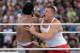 New England Patriots tight end Rob Gronkowski slams into WWE superstar Jinder Mahal at Wrestlemania 33.