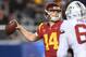 SANTA CLARA, CA - DECEMBER 01: Sam Darnold #14 of the USC Trojans looks to throw a pass against the Stanford Cardinal during the Pac-12 Football Championship Game at Levi's Stadium on December 1, 2017 in Santa Clara, California. (Photo by Thearon W. Hen