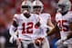 INDIANAPOLIS, IN - DECEMBER 02: Denzel Ward #12 of the Ohio State Buckeyes celebrates an interception against the Ohio State Buckeyes in the first half during the Big Ten Championship game at Lucas Oil Stadium on December 2, 2017 in Indianapolis, Indiana