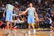 LOS ANGELES, CA - OCTOBER 25: Brandon Ingram #14 and Lonzo Ball #2 of the Los Angeles Lakers shake hands against the Washington Wizards on October 25, 2017 at STAPLES Center in Los Angeles, California. NOTE TO USER: User expressly acknowledges and agrees