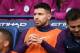 Manchester City's Argentinian striker Sergio Aguero sits on the substitute's bench during the English Premier League football match between Manchester City and Stoke City at the Etihad Stadium in Manchester, north west England, on October 14, 2017. / AFP