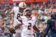 SYRACUSE, NY - NOVEMBER 25: AJ Dillon #2 of the Boston College Eagles celebrates a touchdown during the first quarter that makes the score 14-7 Boston College leading Syracuse Orange at the Carrier Dome on November 25, 2017 in Syracuse, New York. (Photo