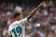 MADRID, SPAIN - DECEMBER 09: Achraf Hakimi of Real Madrid celebrates scoring his team's fifth goal during the La Liga match between Real Madrid and Sevilla at Estadio Santiago Bernabeu on December 9, 2017 in Madrid, Spain. (Photo by fotopress/Getty Imag