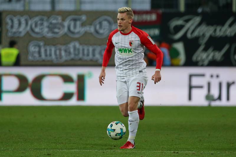 AUGSBURG, GERMANY - NOVEMBER 25: Philipp Max of Augsburg controls the ball during the Bundesliga match between FC Augsburg and VfL Wolfsburg at WWK-Arena on November 25, 2017 in Augsburg, Germany. (Photo by TF-Images/TF-Images via Getty Images)