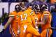 INDIANAPOLIS, IN - DECEMBER 14: Brock Osweiler #17 of the Denver Broncos celebrates with teammates after a touchdown against the Indianapolis Colts during the second half at Lucas Oil Stadium on December 14, 2017 in Indianapolis, Indiana. (Photo by Joe
