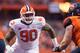 SYRACUSE, NY - OCTOBER 13: Dexter Lawrence #90 of the Clemson Tigers runs towards the line during the game against the Syracuse Orange at the Carrier Dome on October 13, 2017 in Syracuse, New York. Syracuse defeats Clemson 27-24. (Photo by Brett Carlsen