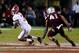 STARKVILLE, MS - NOVEMBER 11: Calvin Ridley #3 of the Alabama Crimson Tide tries to elude the tackle of Mark McLaurin #41 of the Mississippi State Bulldogs after a reception during the second half of an NCAA football game at Davis Wade Stadium on Novembe