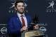 NEW YORK, NY - DECEMBER 09: Baker Mayfield, quarterback of the Oklahoma Sooners, poses for the media after the 2017 Heisman Trophy Presentation at the Marriott Marquis December 9, 2017 in New York City. (Photo by Jeff Zelevansky/Getty Images)