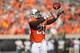 STILLWATER, OK - OCTOBER 14: Wide receiver James Washington #28 of the Oklahoma State Cowboys makes a reception against the Baylor Bears at Boone Pickens Stadium on October 14, 2017 in Stillwater, Oklahoma. Oklahoma State defeated Baylor 59-16. (Photo by