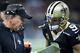 NEW ORLEANS, LA - NOVEMBER 19: Head Coach Sean Payton talks with Drew Brees #9 of the New Orleans Saints during a timeout against the Washington Redskins at Mercedes-Benz Superdome on November 19, 2017 in New Orleans, Louisiana. Saints defeated the Reds