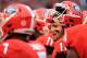 ATHENS, GA - NOVEMBER 18: Jake Fromm #11 of the Georgia Bulldogs talks to his teammates during a time out during the first half against the Kentucky Wildcats at Sanford Stadium on November 18, 2017 in Athens, Georgia. (Photo by Daniel Shirey/Getty Images)