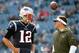 FOXBORO, MA - NOVEMBER 26: Tom Brady #12 of the New England Patriots reacts with offensive coordinator Josh McDaniels before a game against the Miami Dolphins at Gillette Stadium on November 26, 2017 in Foxboro, Massachusetts. (Photo by Jim Rogash/Gett