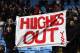 COVENTRY, ENGLAND - JANUARY 06: Stoke City fans hold up their Mark Hughes out banner during the The Emirates FA Cup Third Round match between Coventry City and Stoke City at Ricoh Arena on January 6, 2018 in Coventry, England. (Photo by Laurence Griffit