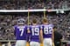 MINNEAPOLIS, MN - OCTOBER 15: (L-R) Case Keenum #7, Adam Thielen #19 and Kyle Rudolph #82 of the Minnesota Vikings look on during the game against the Green Bay Packers on October 15, 2017 at US Bank Stadium in Minneapolis, Minnesota. (Photo by Hannah Fos
