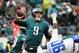 PHILADELPHIA, PA - DECEMBER 31: Quarterback Nick Foles #9 of the Philadelphia Eagles looks ot pass against defensive end Demarcus Lawrence #90 of the Dallas Cowboys during the first quarter of the game at Lincoln Financial Field on December 31, 2017 in P