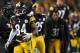 PITTSBURGH, PA - DECEMBER 10: Antonio Brown #84 of the Pittsburgh Steelers reacts after a reception for a first down in the fourth quarter during the game against the Baltimore Ravens at Heinz Field on December 10, 2017 in Pittsburgh, Pennsylvania. (Photo