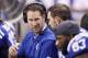 INDIANAPOLIS, IN - AUGUST 27: Quarterbacks coach Brian Schottenheimer of the Indianapolis Colts looks on against the Philadelphia Eagles during a preseason NFL game at Lucas Oil Stadium on August 27, 2016 in Indianapolis, Indiana. (Photo by Joe Robbins/Ge