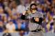 LOS ANGELES, CA - OCTOBER 06: J.D. Martinez #28 of the Arizona Diamondbacks celebrates after hitting a solo home run in the sixth inning against the Los Angeles Dodgers in game one of the National League Division Series at Dodger Stadium on October 6, 20