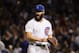 CHICAGO, IL - OCTOBER 18: Jake Arrieta #49 of the Chicago Cubs reacts in the middle of the sixth inning against the Los Angeles Dodgers during game four of the National League Championship Series at Wrigley Field on October 18, 2017 in Chicago, Illinois.