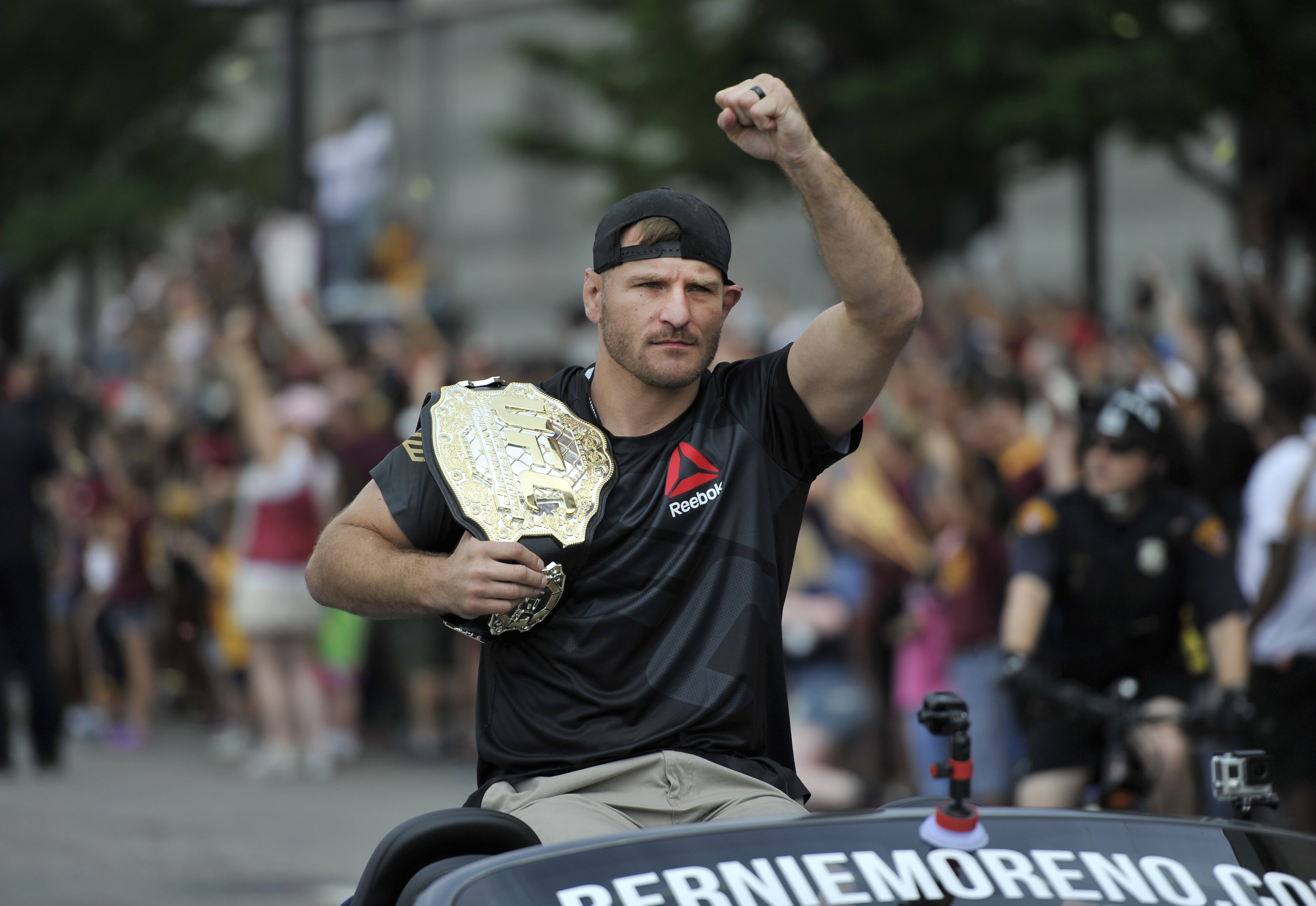 UFC champion Stipe Miocic took batting practice with Indians and, of  course, homered