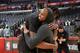 LOS ANGELES, CA - JANUARY 15: DeAndre Jordan #6 of the LA Clippers and Chris Paul #3 of the Houston Rockets talk before the game on January 15, 2018 at STAPLES Center in Los Angeles, California. NOTE TO USER: User expressly acknowledges and agrees that, b