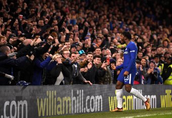 LONDON, ENGLAND - JANUARY 17:  Michy Batshuayi of Chelsea celebrates after scoing his sides first goal during The Emirates FA Cup Third Round Replay between Chelsea and Norwich City at Stamford Bridge on January 17, 2018 in London, England.  (Photo by Mik
