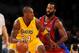 LOS ANGELES, CA - OCTOBER 18: Kobe Bryant #24 of the Los Angeles Lakers drives against Baron Davis #1 of the Los Angeles Clippers during a preseason game at Staples Center on October 18, 2009 in Los Angeles, California. NOTE TO USER: User expressly ackno