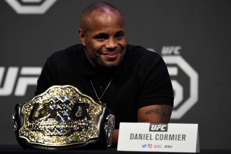 LAS VEGAS, NV - DECEMBER 29: UFC light heavyweight champion Daniel Cormier interacts with media during the UFC 220 press conference inside T-Mobile Arena on December 29, 2017 in Las Vegas, Nevada. (Photo by Jeff Bottari/Zuffa LLC/Zuffa LLC via Getty Imag