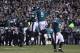 PHILADELPHIA, PA - JANUARY 21: Zach Ertz #86 and Nick Foles #9 of the Philadelphia Eagles celebrate the 53 yard touchdown reception by Alshon Jeffery (not pictured) during the second quarter against the Minnesota Vikings in the NFC Championship game at Li