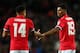 MANCHESTER, ENGLAND - SEPTEMBER 20: Marcus Rashford of Manchester United celebrates scoring his sides first goal with Jesse Lingard of Manchester United during the Carabao Cup Third Round match between Manchester United and Burton Albion at Old Trafford o