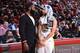 HOUSTON, TX - JANUARY 4: James Harden #13 of the Houston Rockets and Stephen Curry #30 of the Golden State Warriors after the game on January 4, 2018 at the Toyota Center in Houston, Texas. NOTE TO USER: User expressly acknowledges and agrees that, by dow
