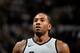 SAN ANTONIO, TX - JANUARY 13: Kawhi Leonard #2 of the San Antonio Spurs looks on during the game against the Denver Nuggets on January 13, 2018 at the AT&T Center in San Antonio, Texas. NOTE TO USER: User expressly acknowledges and agrees that, by downlo