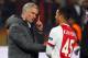 Manchester United's Portuguese manager Jose Mourinho (L) spaeks with Ajax Dutch forward Justin Kluivert after the UEFA Europa League final football match Ajax Amsterdam v Manchester United on May 24, 2017 at the Friends Arena in Solna outside Stockholm. /
