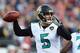FOXBOROUGH, MA - JANUARY 21: Blake Bortles #5 of the Jacksonville Jaguars throws in the first quarter of the AFC Championship Game against the New England Patriots at Gillette Stadium on January 21, 2018 in Foxborough, Massachusetts. (Photo by Adam Glan