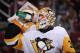 GLENDALE, AZ - DECEMBER 16: Goaltender Matt Murray #30 of the Pittsburgh Penguins drinks from a gatorade bottle during the NHL game against the Arizona Coyotes at Gila River Arena on December 16, 2017 in Glendale, Arizona. The Penguins defeated the Coyot