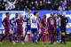 WIGAN, ENGLAND - FEBRUARY 19: Fabian Delph of Manchester City is shown a red card by referee Anthony Taylor during the Emirates FA Cup Fifth Round match between Wigan Athletic and Manchester City at DW Stadium on February 19, 2018 in Wigan, England. (Ph