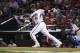 PHOENIX, AZ - OCTOBER 09: JD Martinez #28 of the Arizona Diamondbacks follows through on a swing during game three of the National League Divisional Series against the Los Angeles Dodgers at Chase Field on October 9, 2017 in Phoenix, Arizona. (Photo by