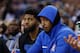 OAKLAND, CA - FEBRUARY 24: Paul George #13 and Carmelo Anthony #7 of the Oklahoma City Thunder look on from the bench during the game against the Golden State Warriors at ORACLE Arena on February 24, 2018 in Oakland, California. NOTE TO USER: User express