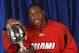 HOUSTON - FEBRUARY 18: Dwyane Wade #3 of the Miami Heat poses with the trophy for winning the 2006 Playstation Skills Challenge on February 18, 2006 at the Toyota Center in Houston, Texas. NOTE TO USER: User expressly acknowleges and agrees that, by dow