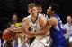 LAS VEGAS, NV - MARCH 05: Jock Landale #34 of the Saint Mary's Gaels is guarded by Yoeli Childs #23 of the Brigham Young Cougars during a semifinal game of the West Coast Conference basketball tournament at the Orleans Arena on March 5, 2018 in Las Vegas