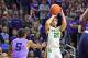MANHATTAN, KS - MARCH 03: Manu Lecomte #20 of the Baylor Bears puts up a shot against Barry Brown #5 of the Kansas State Wildcats during the first half on March 3, 2018 at Bramlage Coliseum in Manhattan, Kansas. (Photo by Peter G. Aiken/Getty Images)