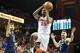 CHARLOTTESVILLE, VA - MARCH 3: Mamadi Diakite #25 of the Virginia Cavaliers drives between Nikola Djogo #13 and Matt Farrell #5 of the Notre Dame Fighting Irish in the second half during a game at John Paul Jones Arena on March 3, 2018 in Charlottesville,