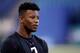 INDIANAPOLIS, IN - MARCH 02: Penn State running back Saquon Barkley looks on during the 2018 NFL Combine at Lucas Oil Stadium on March 2, 2018 in Indianapolis, Indiana. (Photo by Joe Robbins/Getty Images)