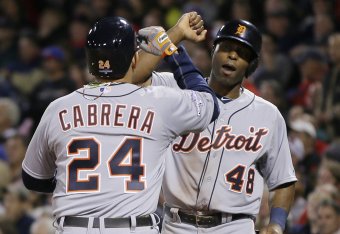 Torii Hunter played in Detroit in 2013-14, during which time Cabrera became the first player to win the Triple Crown since 1967.