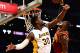 LOS ANGELES, CA - MARCH 19: LeBron James #23 of the Cleveland Cavaliers dunks over Julius Randle #30 of the Los Angeles Lakers during the first half at Staples Center on March 19, 2017 in Los Angeles, California. NOTE TO USER: User expressly acknowledge