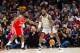 CLEVELAND, OH - FEBRUARY 3: James Harden #13 of the Houston Rockets guards LeBron James #23 of the Cleveland Cavaliers during the first half at Quicken Loans Arena on February 3, 2018 in Cleveland, Ohio. NOTE TO USER: User expressly acknowledges and agree