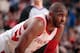 DALLAS, TX - MARCH 11: Chris Paul #3 of the Houston Rockets looks on during the game against the Dallas Mavericks on March 11, 2018 at the American Airlines Center in Dallas, Texas. NOTE TO USER: User expressly acknowledges and agrees that, by downloadin