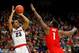 BOISE, ID - MARCH 17: Zach Norvell Jr. #23 of the Gonzaga Bulldogs shoots the ball against Jae'Sean Tate #1 of the Ohio State Buckeyes during the first half in the second round of the 2018 NCAA Men's Basketball Tournament at Taco Bell Arena on March 17,