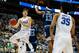 PITTSBURGH, PA - MARCH 17: Grayson Allen #3 of the Duke Blue Devils passes the ball to Marvin Bagley III #35 against Stanford Robinson #13 of the Rhode Island Rams during the second half in the second round of the 2018 NCAA Men's Basketball Tournament at